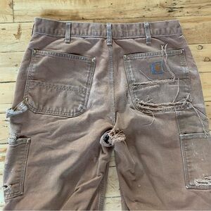 Carhartt B01-M Double Knee Tan Thrashed 33x34 Loose Fit Vintage